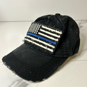 KBETHOS Black Distressed Cap with American White and Blue Flag